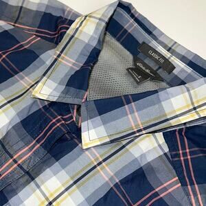 Eddie Bauer Women’s Performance Fabric Long Plaid Sleeve Shirt Blue Pink Size S